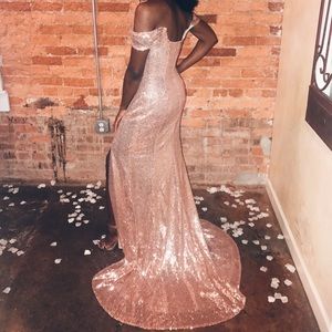 Rose Gold Sequin Prom Bridesmaid Homecoming Gown
